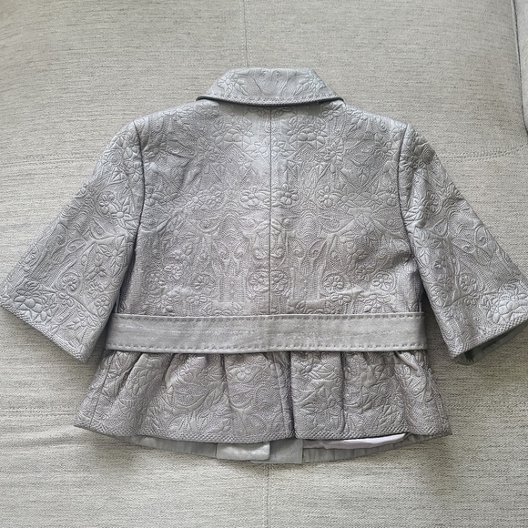 Peter Nygard Leather Crystal Snap Front Pewter Crop Jacket Sz 4 - Picture 6 of 13